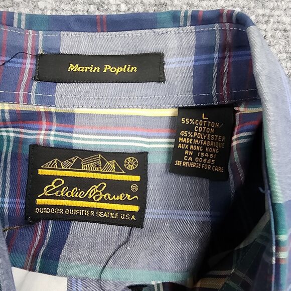 Eddie Bauer Shirt Mens Large Plaid Marin Poplin Long Sleeve Button Down VTG 90s - Picture 2 of 16